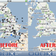 Illustration for article titled UK Air Traffic Before And After Icelandic Volcano Eruption